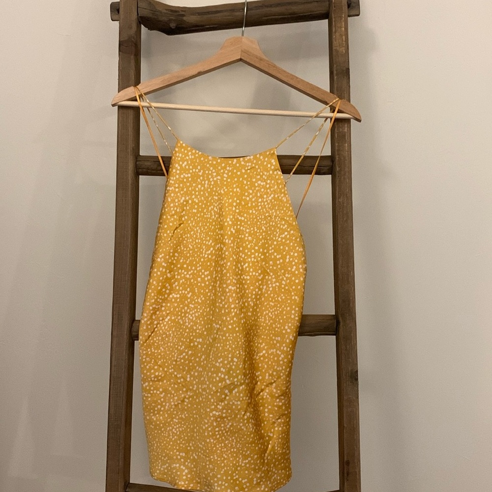 Yellow and white polka dot Express satin camisole size medium